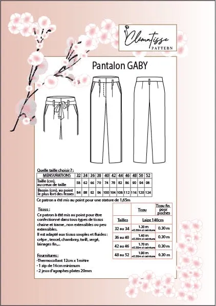 Pantalon GABY Patron de couture Pochette - CLEMATISSE PATTERN
