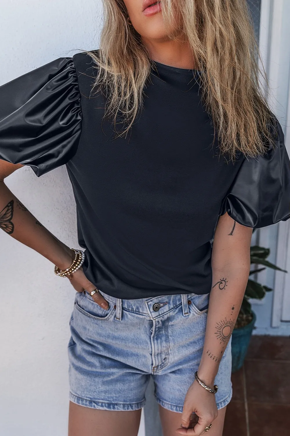 Paxley Round Neck Puff Sleeve Blouse