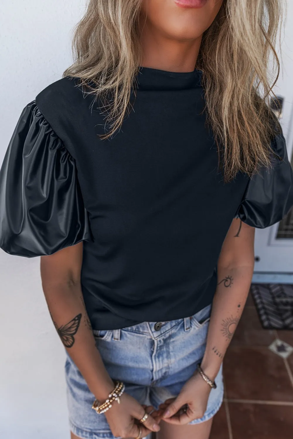Paxley Round Neck Puff Sleeve Blouse