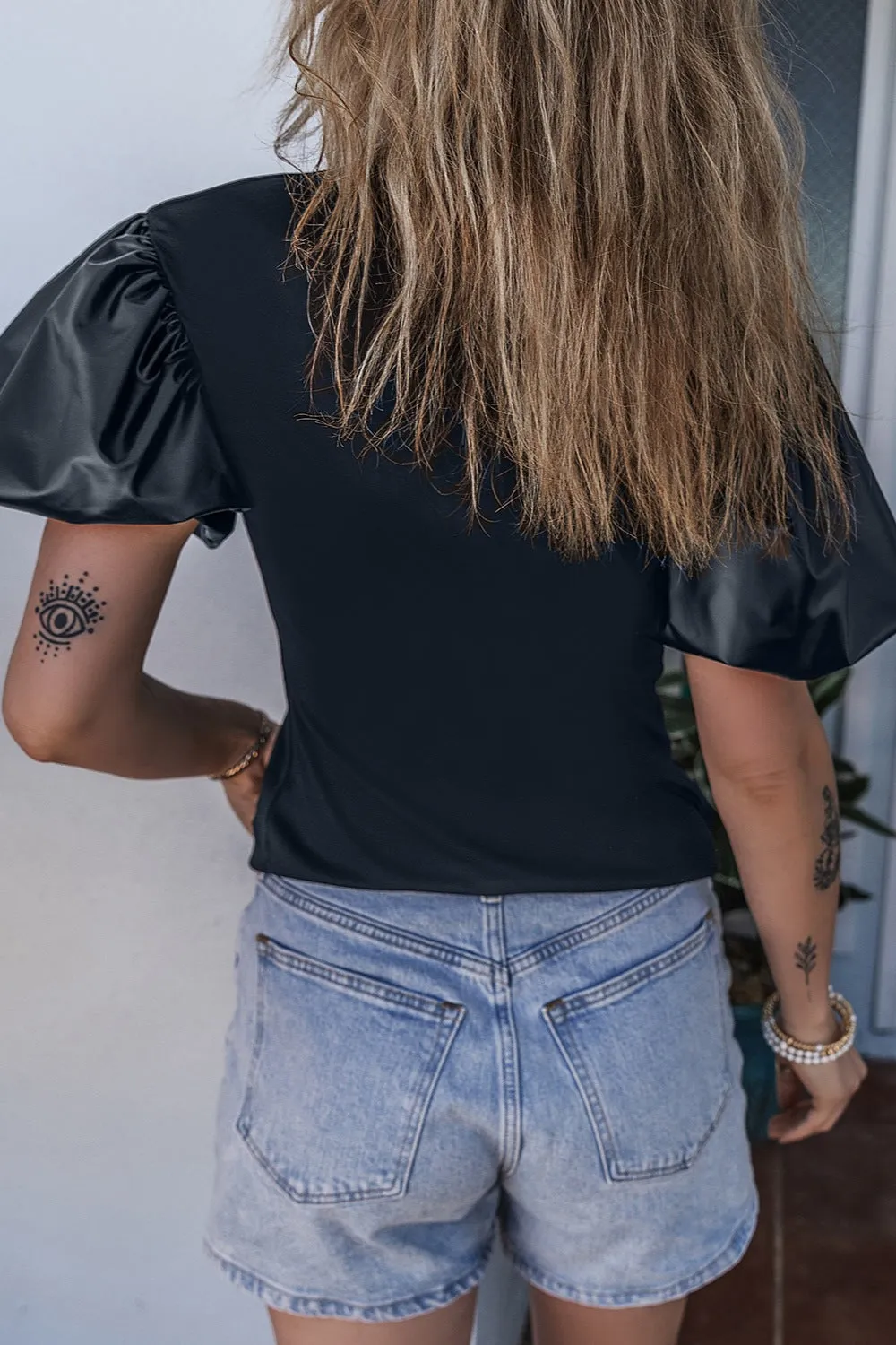 Paxley Round Neck Puff Sleeve Blouse