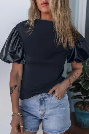 Paxley Round Neck Puff Sleeve Blouse