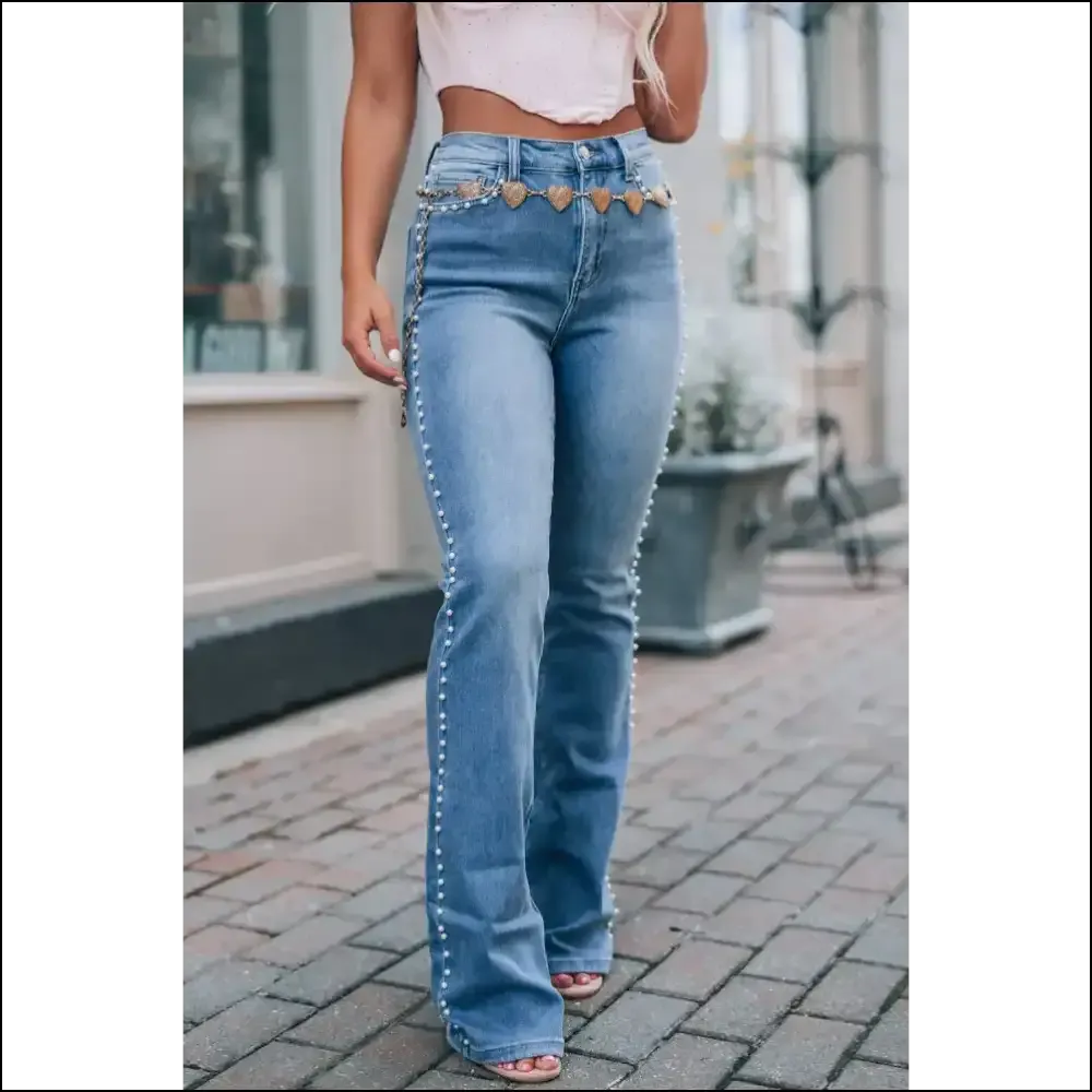 Pearl Trim High Waist Bootcut Jeans: Because Basic is Boring, Darling! 💃✨