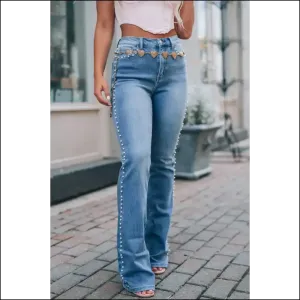 Pearl Trim High Waist Bootcut Jeans: Because Basic is Boring, Darling! 💃✨