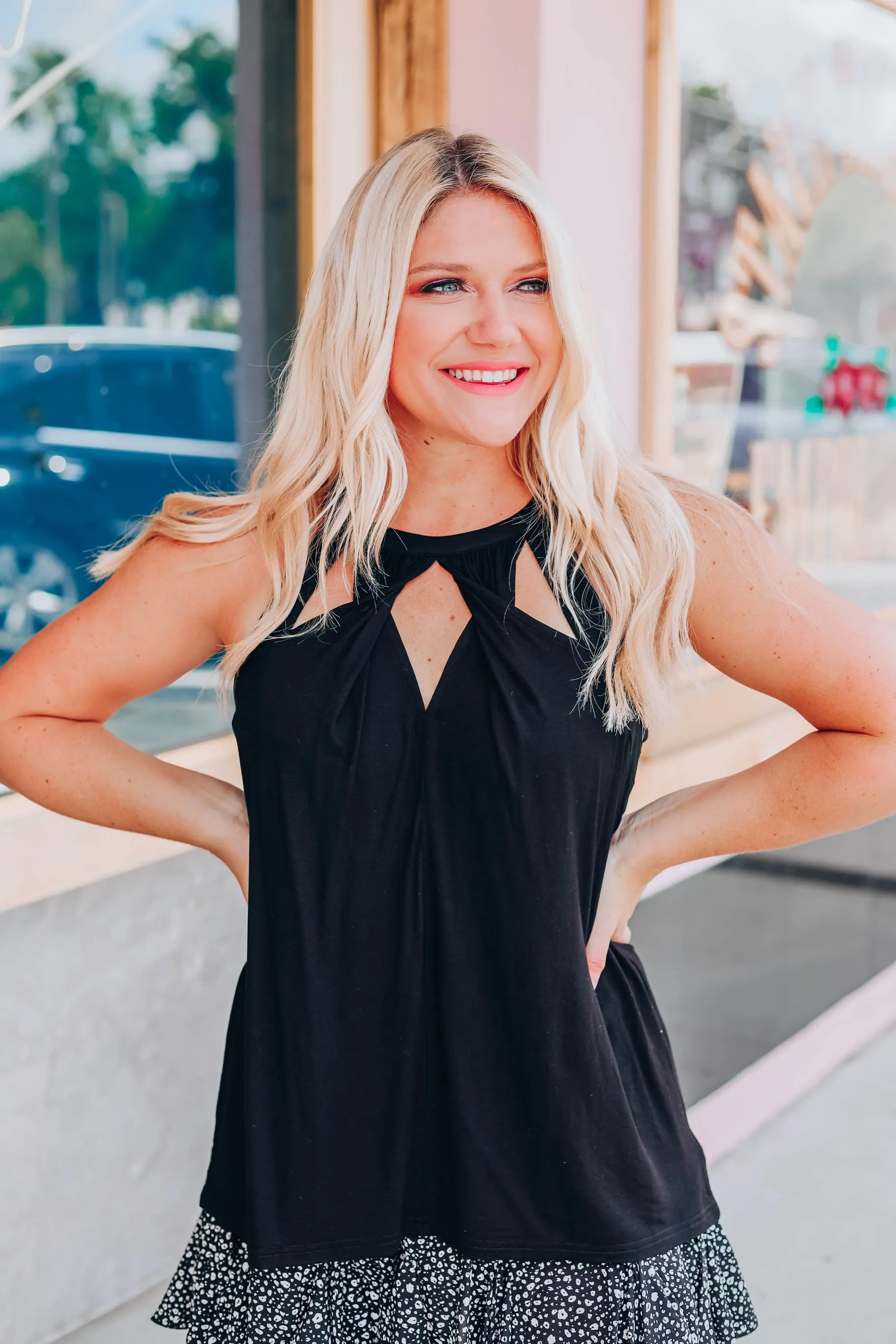 Peekaboo Sleeveless Top - Black