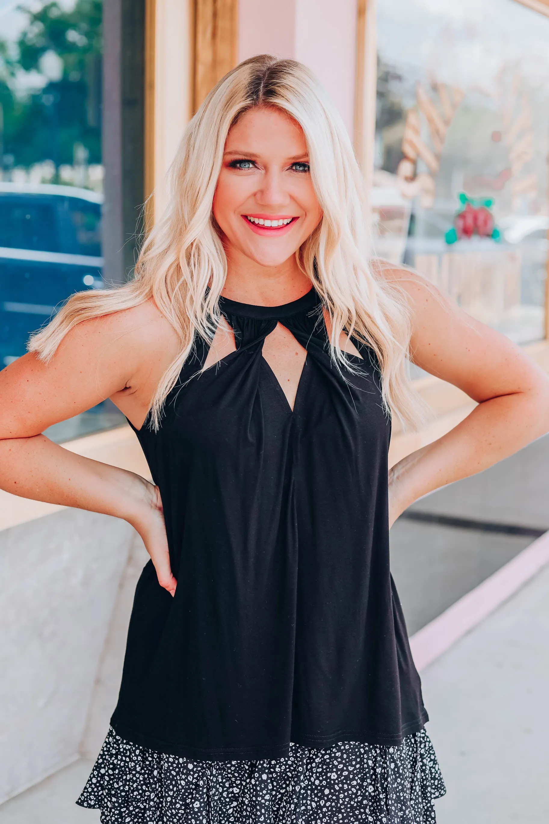 Peekaboo Sleeveless Top - Black