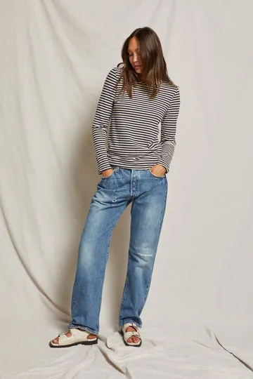 Perfect White Tee Dylan Cotton Long Sleeve Slim Tee Navy Stripe