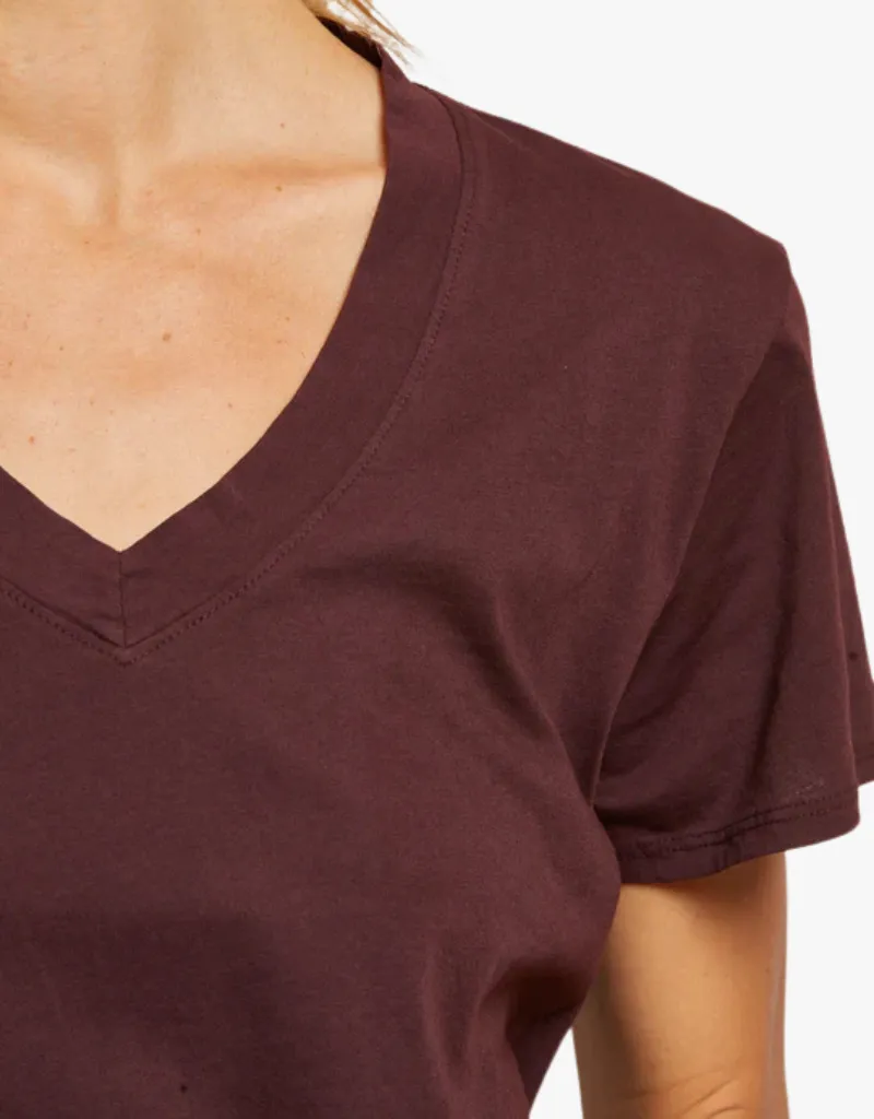 Perfect White Tee Hendrix Cotton Short Sleeve Boxy V Neck Tee in Blackberry