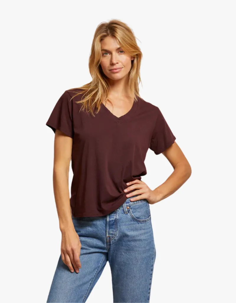 Perfect White Tee Hendrix Cotton Short Sleeve Boxy V Neck Tee in Blackberry