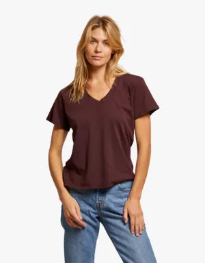Perfect White Tee Hendrix Cotton Short Sleeve Boxy V Neck Tee in Blackberry