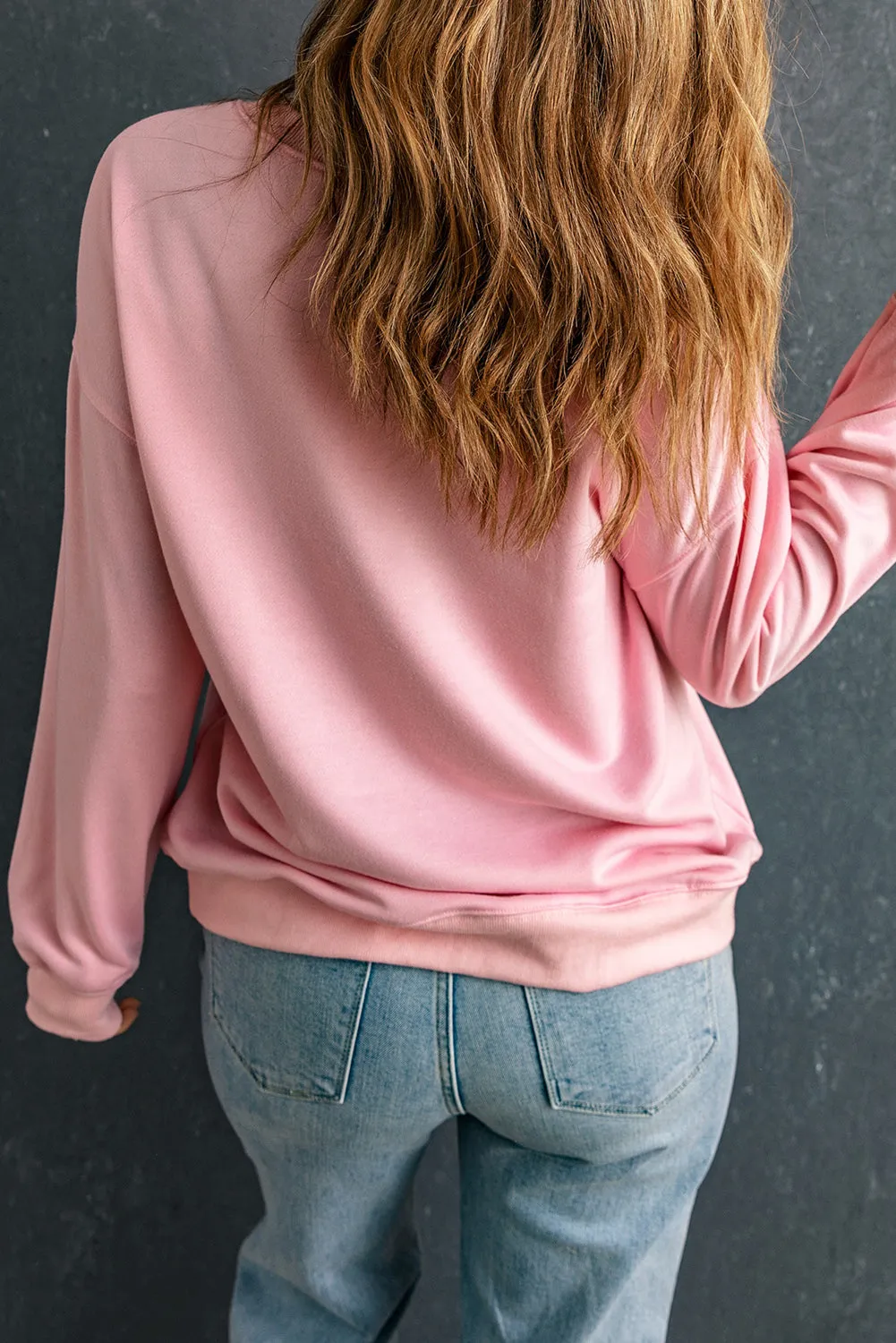 Pink Eater Egg Sequin Patched Crew Neck Sweatshirt