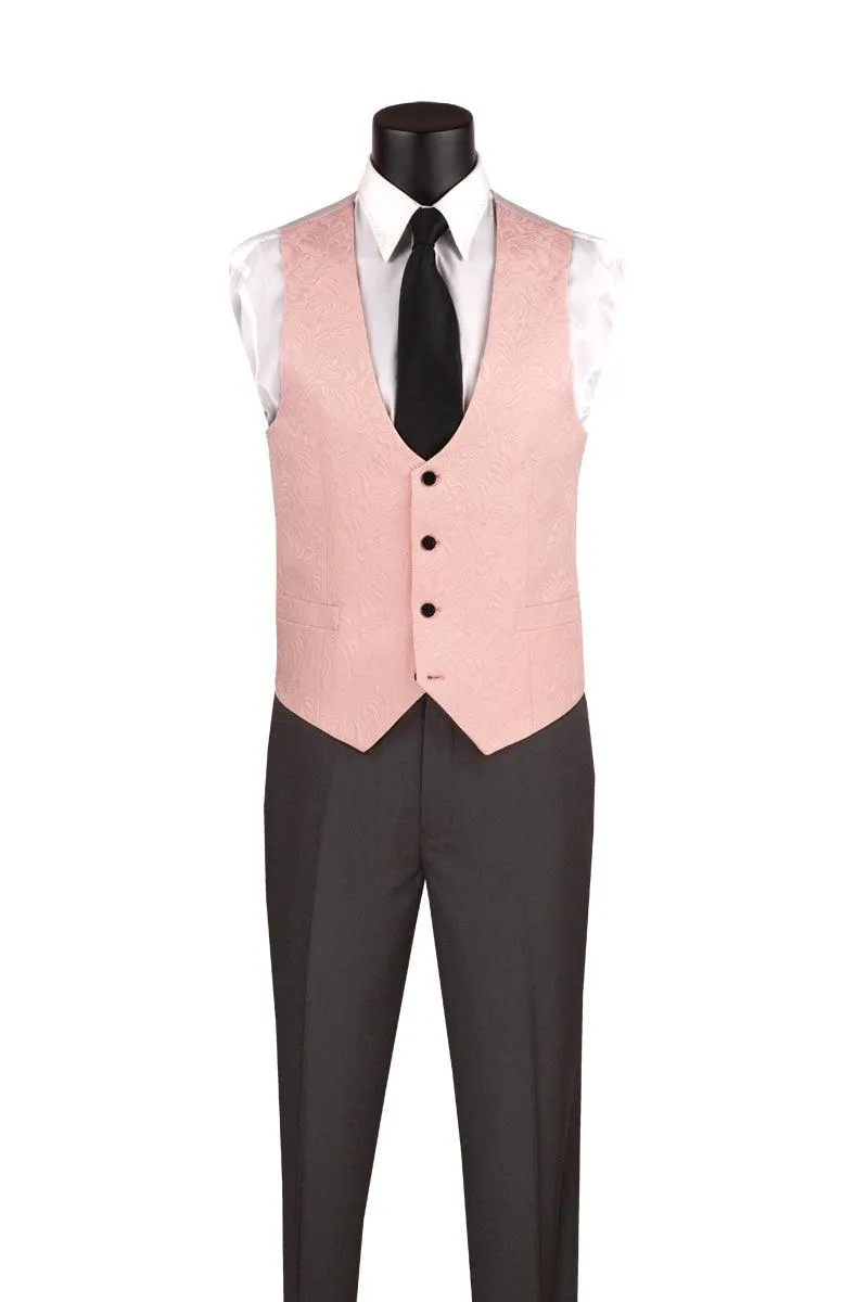 Pink Jaquard Three Piece Slim Fit Tuxedo