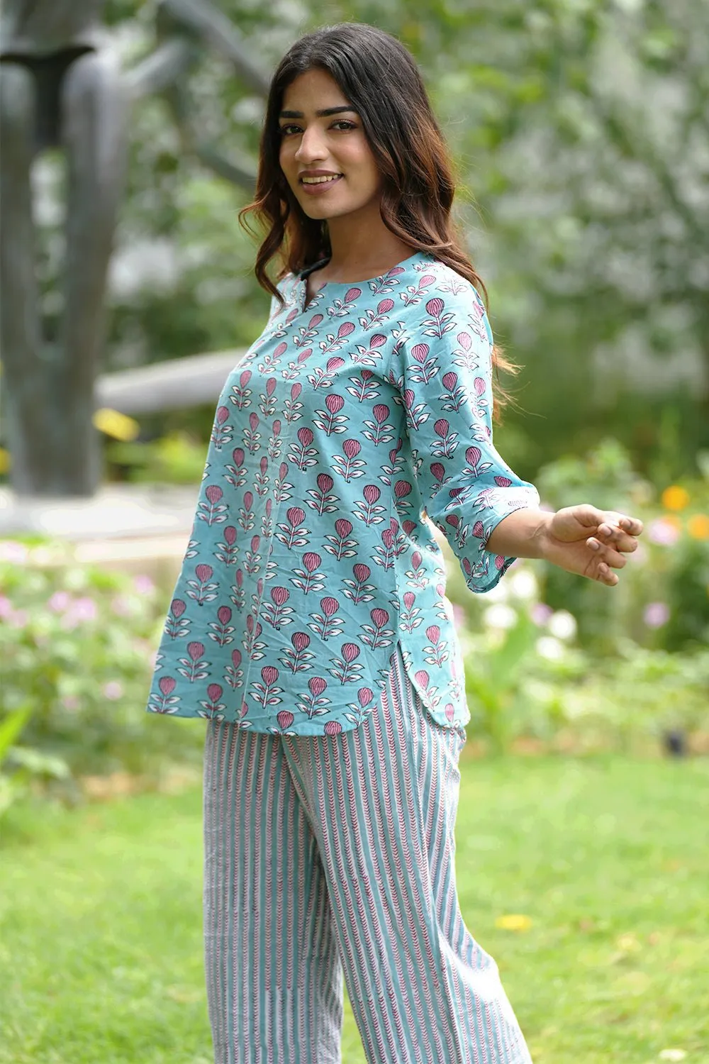 Pink Lemonade Sea Block Printed Night suit