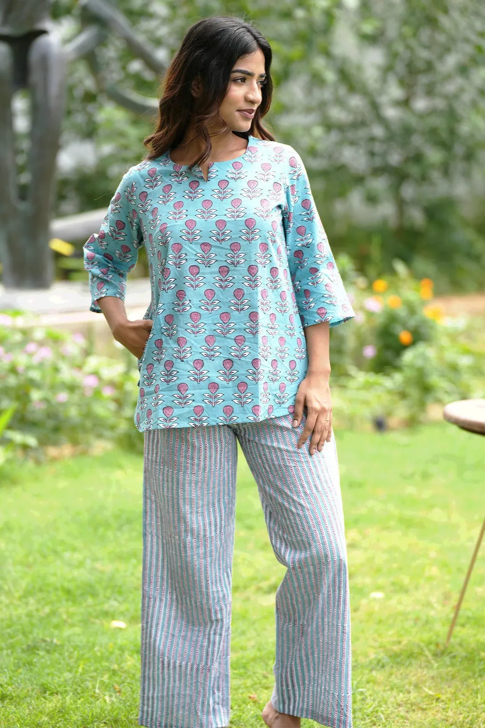 Pink Lemonade Sea Block Printed Night suit