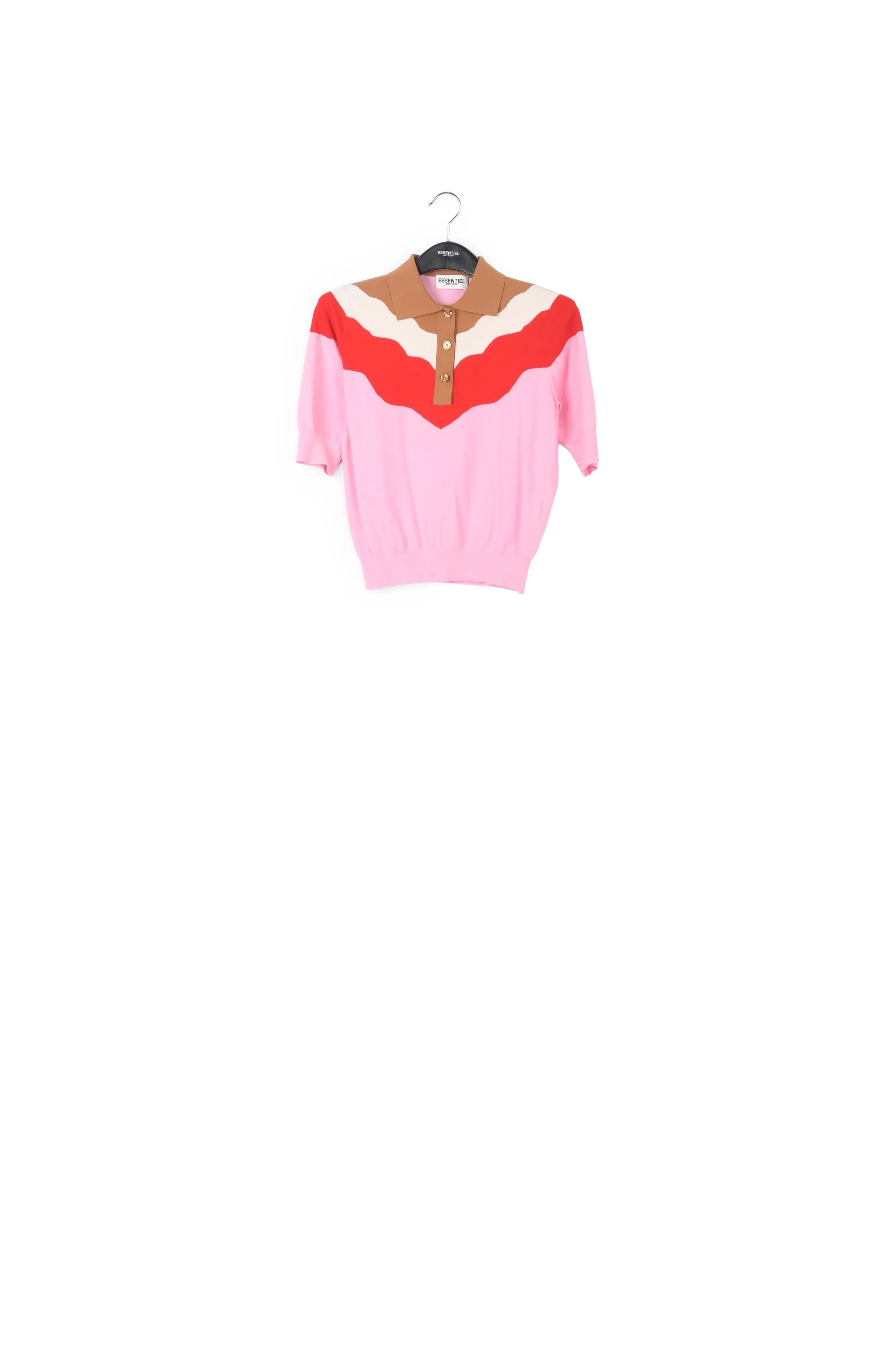 Pink, red and brown knitted polo top