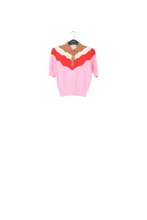 Pink, red and brown knitted polo top