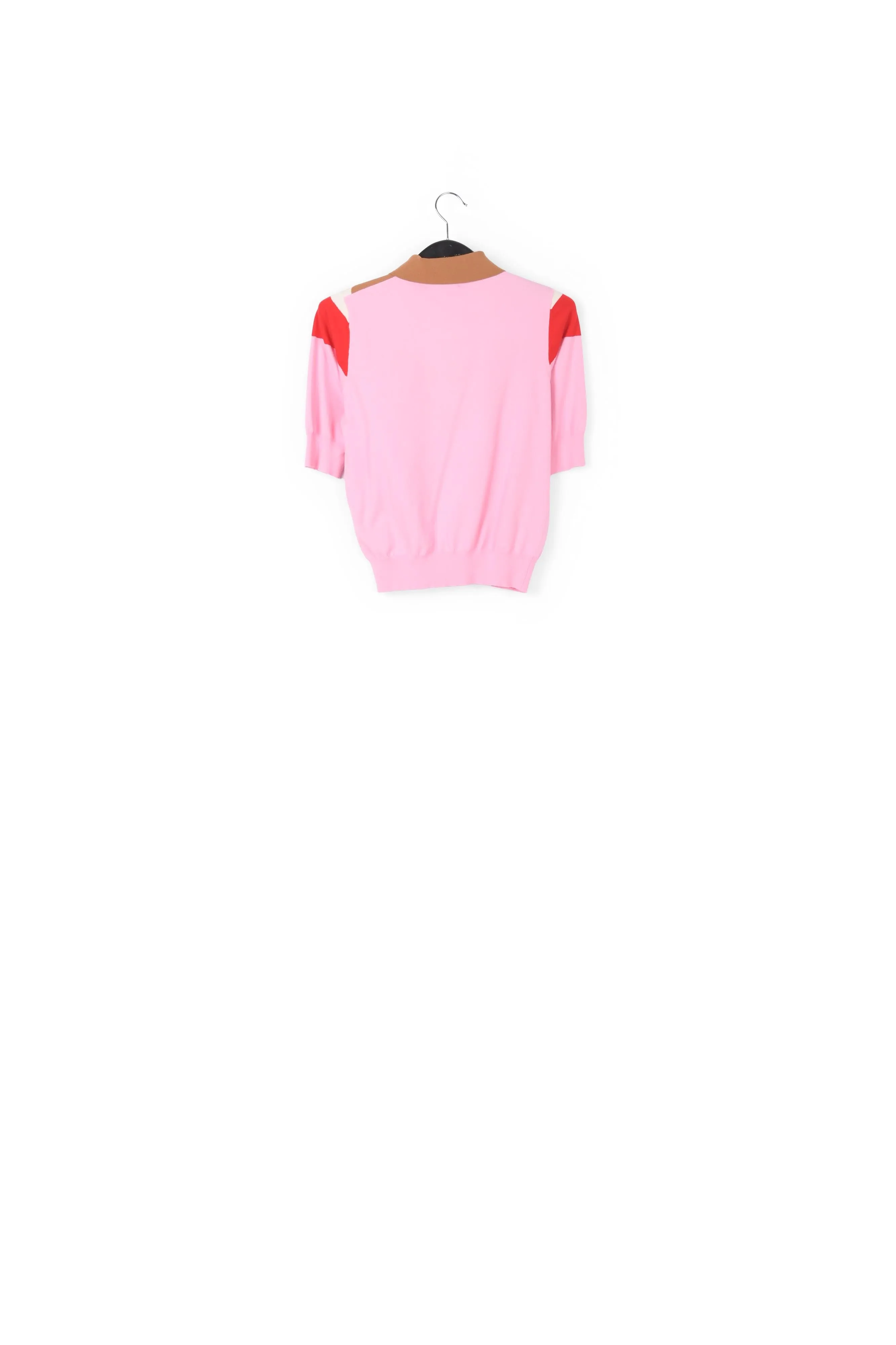 Pink, red and brown knitted polo top