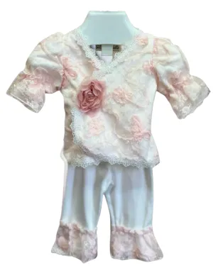 Pink Ribbon Embroidered Lace 2 Piece Set