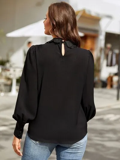 Piper Ruched Keyhole Lantern Sleeve Shirt