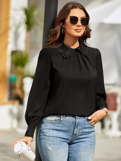 Piper Ruched Keyhole Lantern Sleeve Shirt