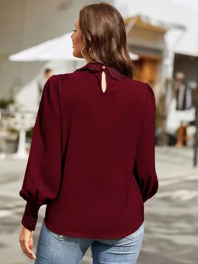 Piper Ruched Keyhole Lantern Sleeve Shirt