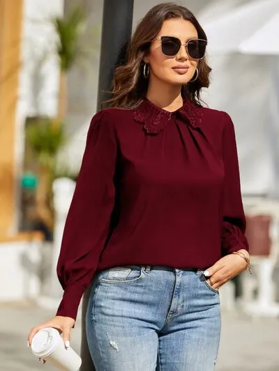 Piper Ruched Keyhole Lantern Sleeve Shirt