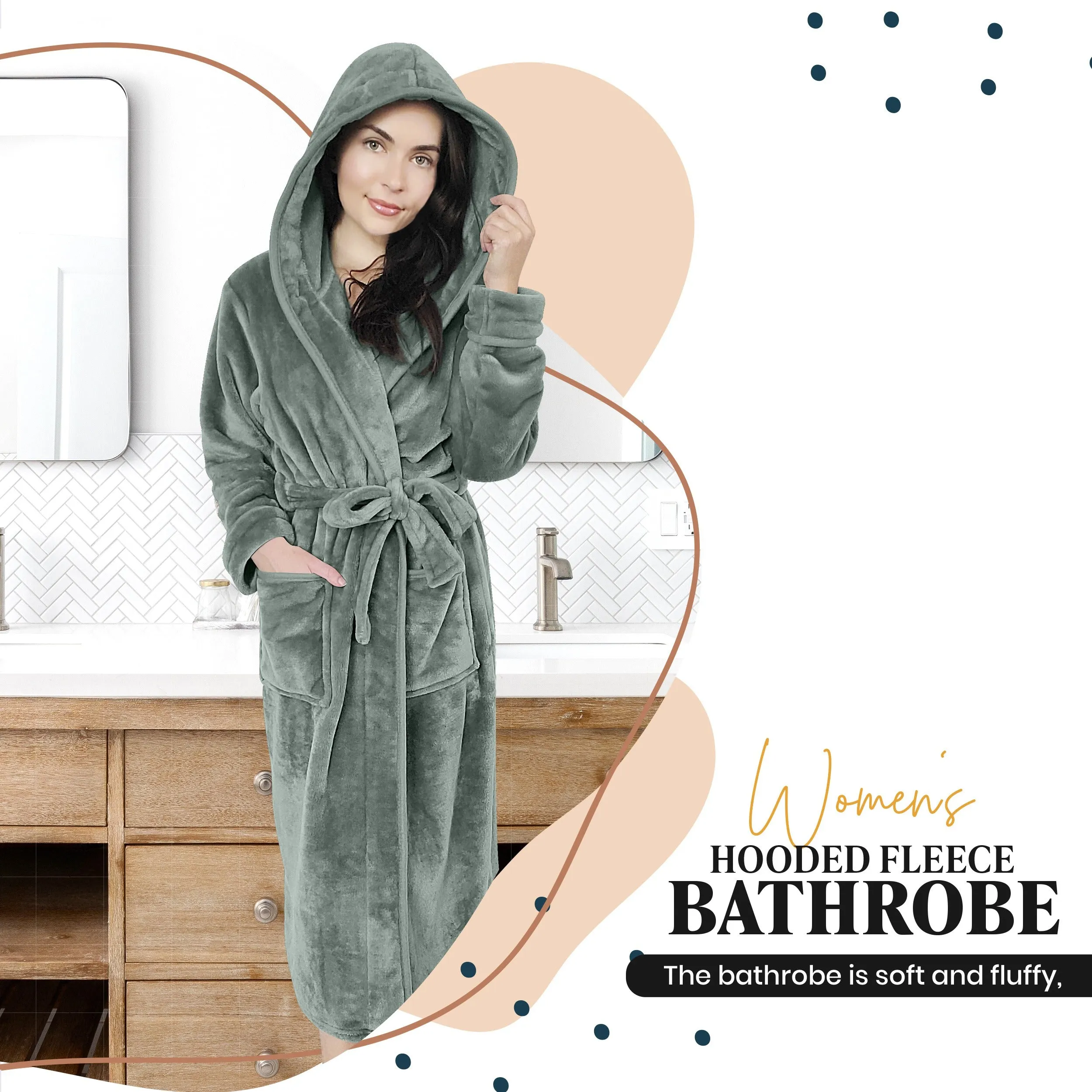 Plush Fleece Hooded Long Sleeve Spa Bathrobe