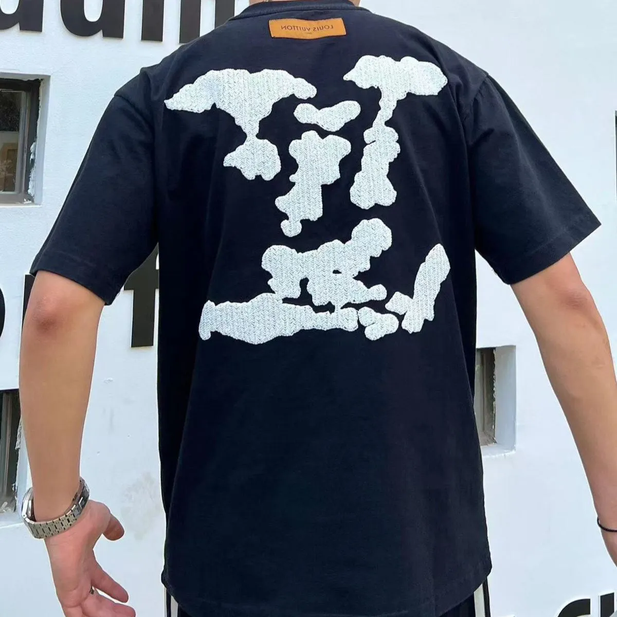 Premium Quality  Big Patched Logo  Black Drop Shoulder Tee