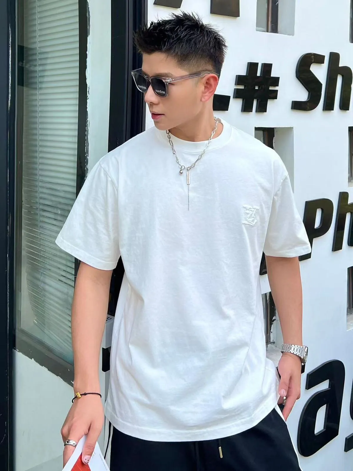 Premium Quality  Big Patched Logo Drop Shoulder Tee