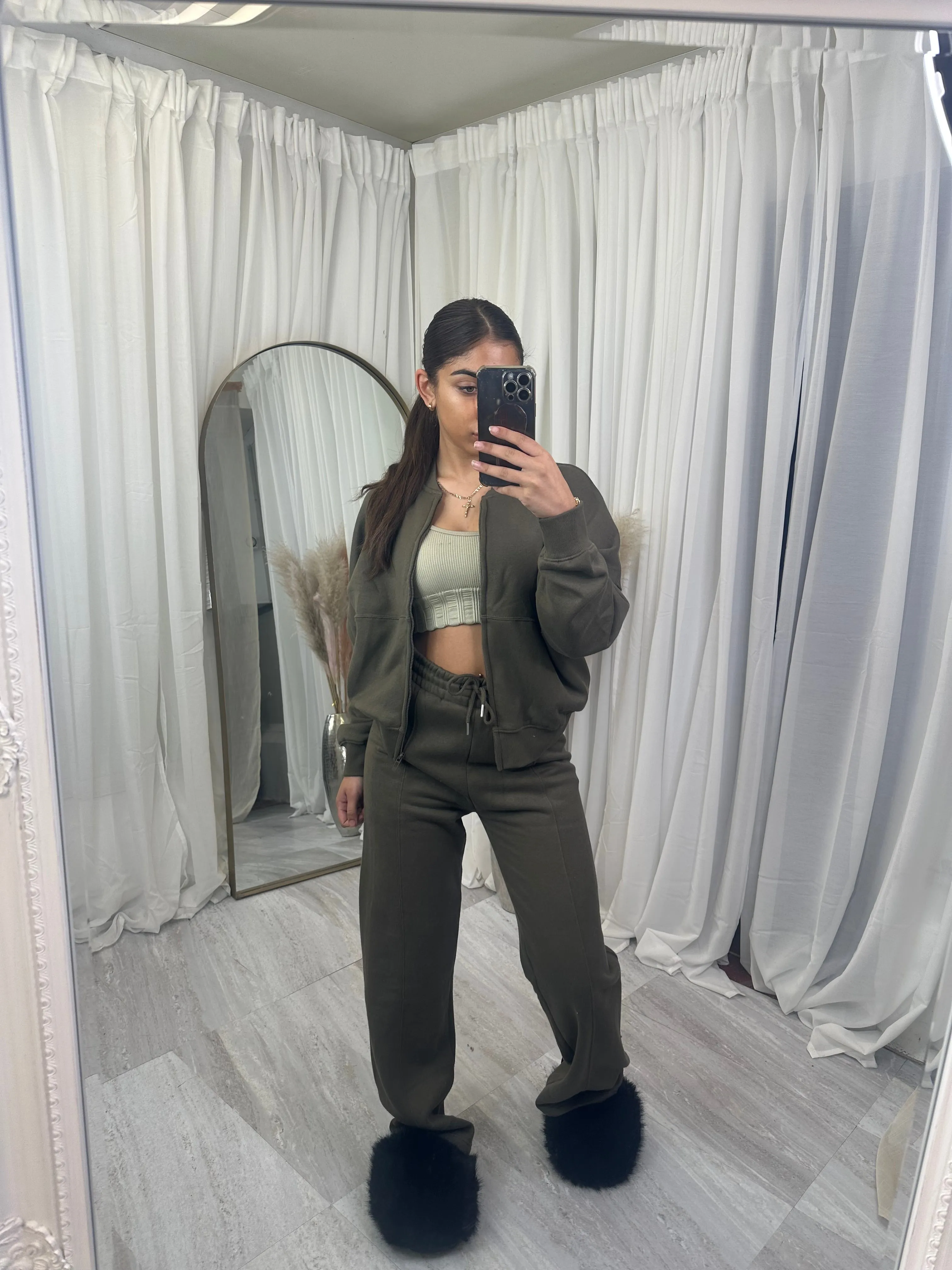 Premium wide leg zipped bomber jacket top loungewear set