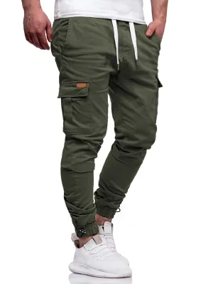 QA Homme Men Drawstring Hem Pocket Side Cargo Trousers