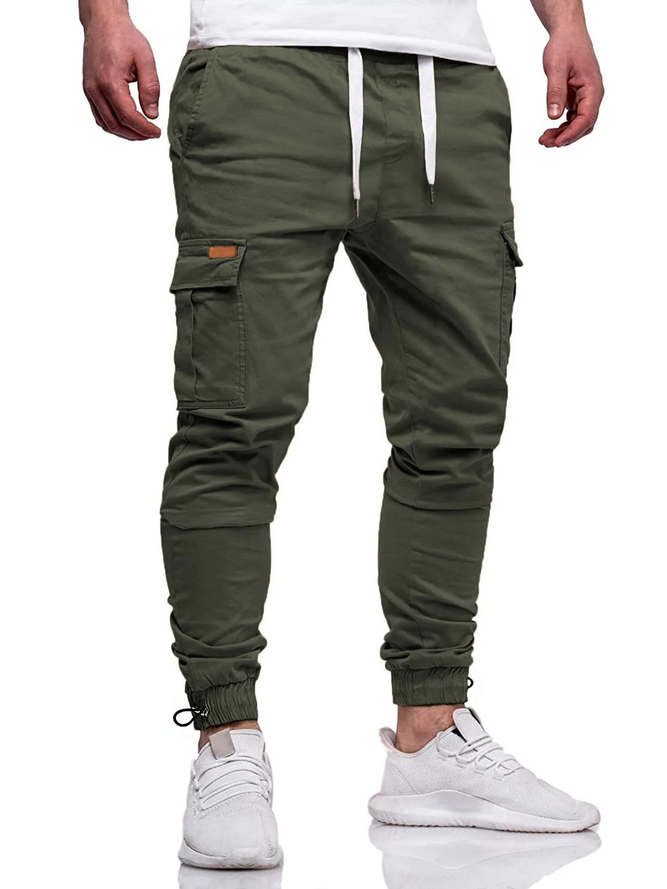 QA Homme Men Drawstring Hem Pocket Side Cargo Trousers