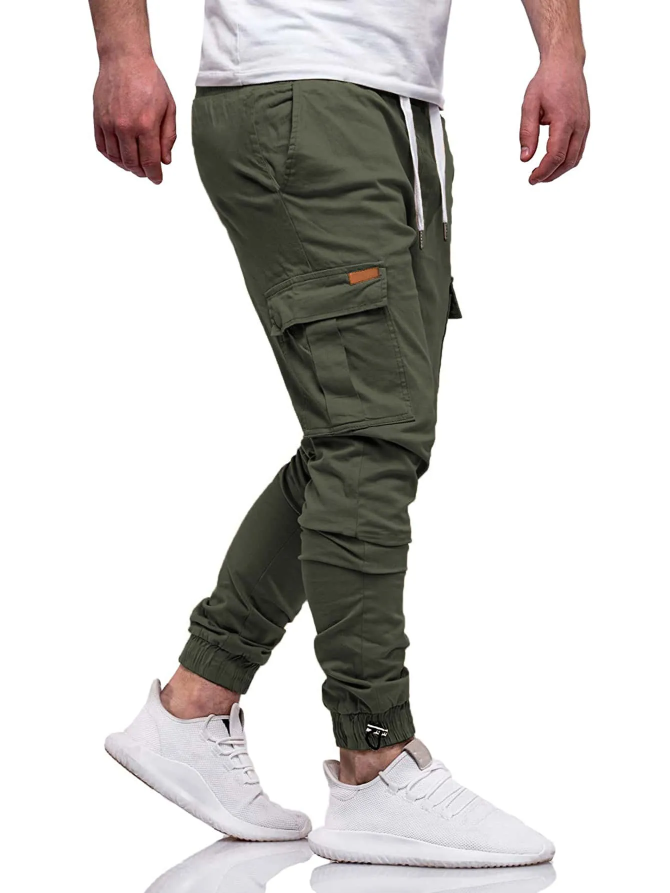 QA Homme Men Drawstring Hem Pocket Side Cargo Trousers