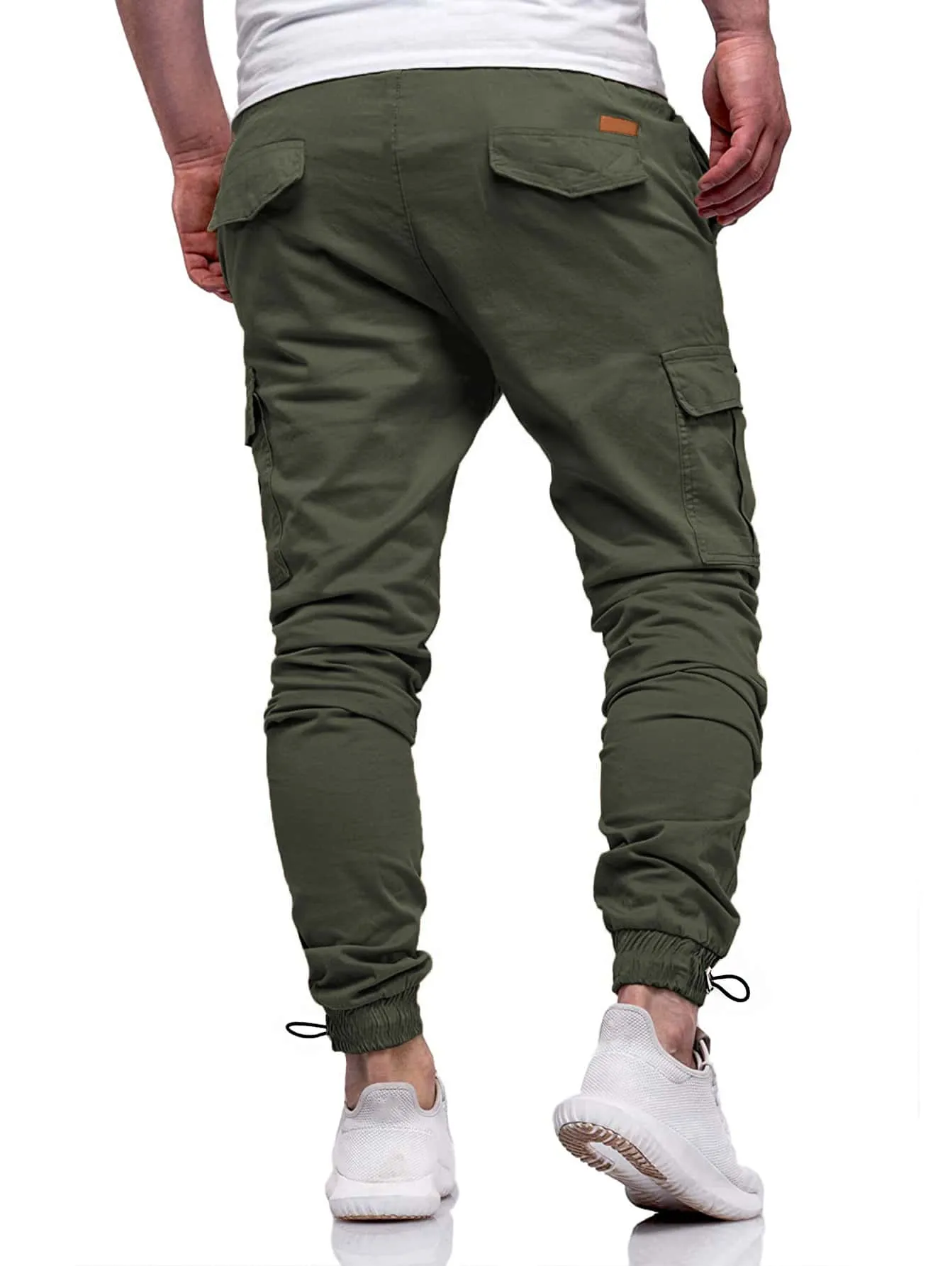 QA Homme Men Drawstring Hem Pocket Side Cargo Trousers