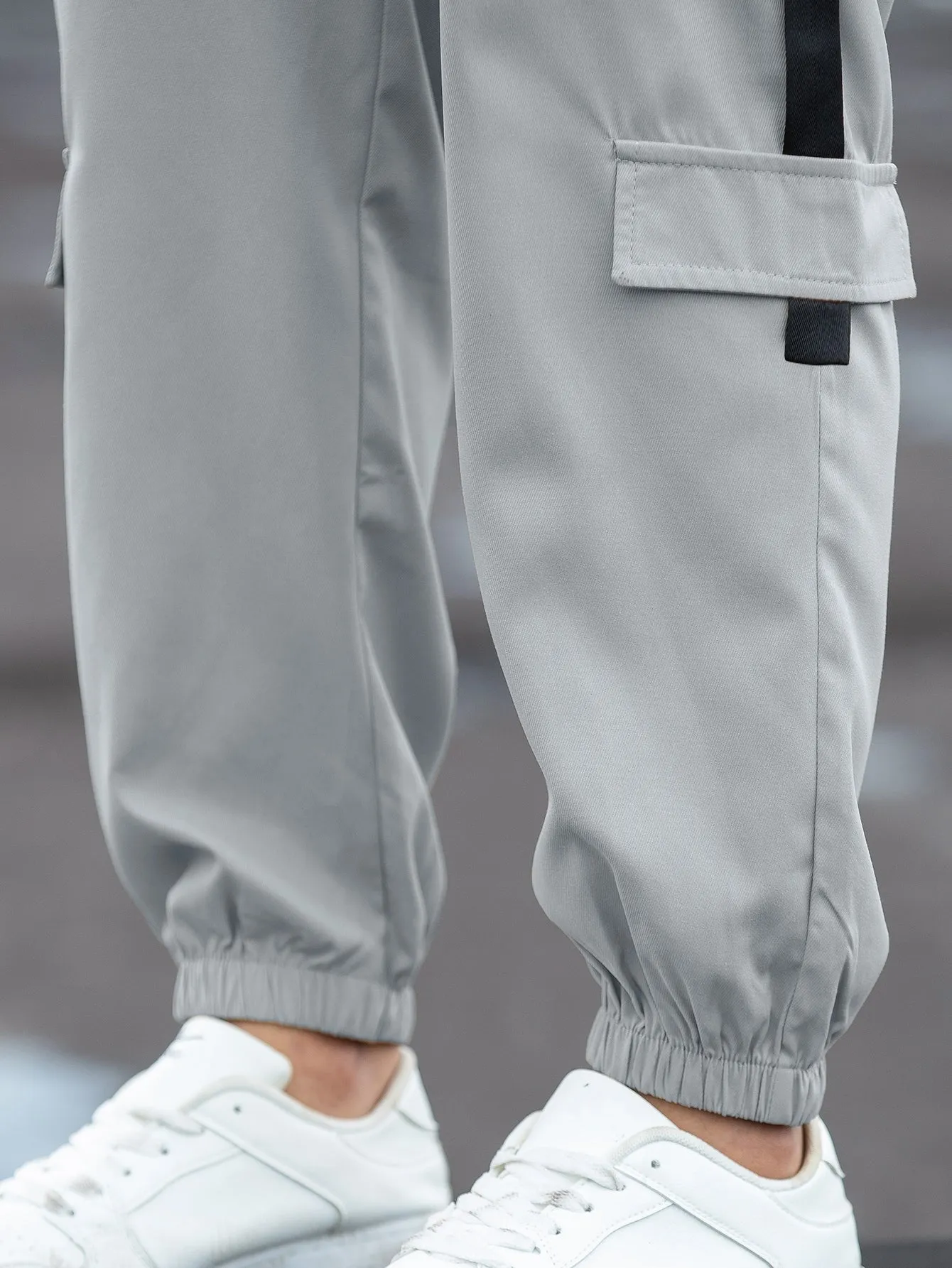 QA Homme Men Patch Detail Drawstring Waist Cargo Trousers