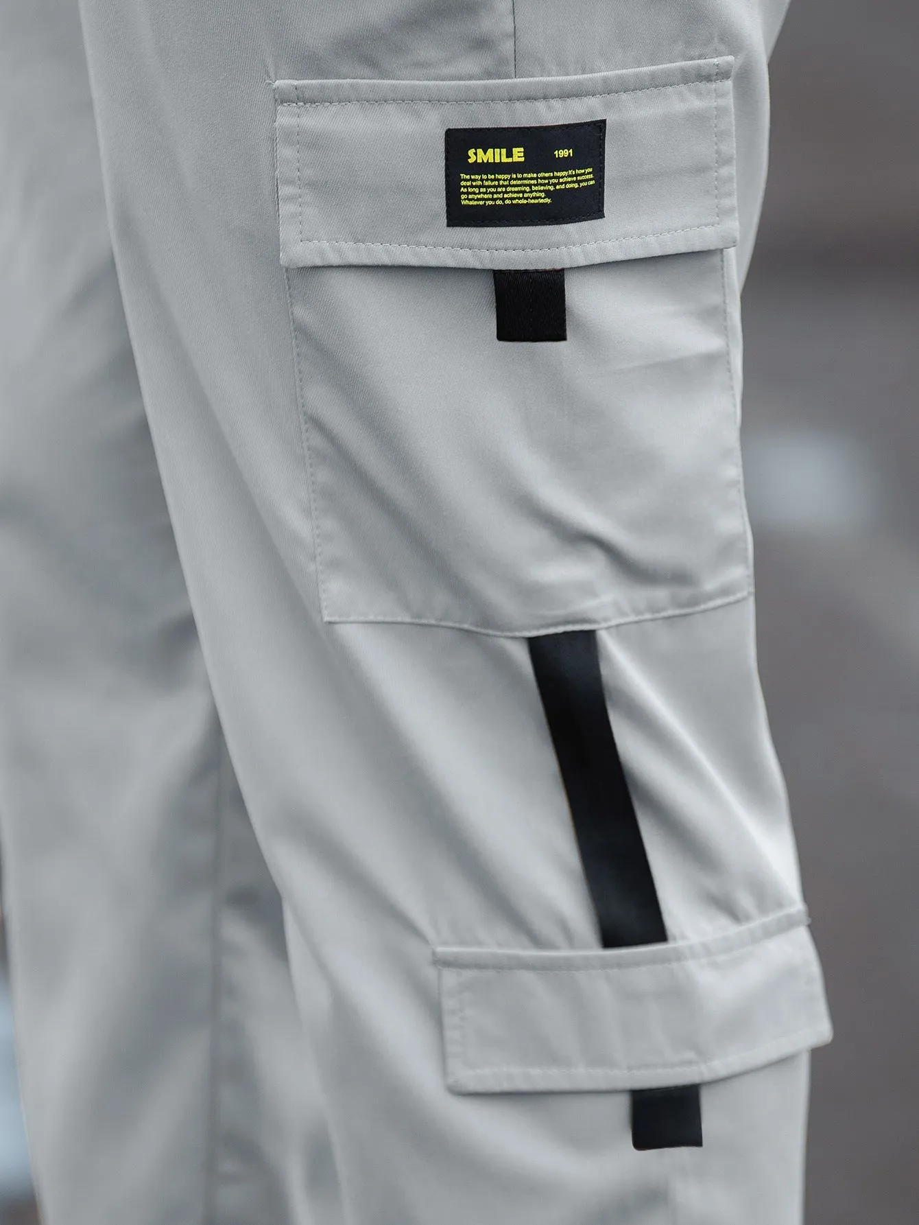QA Homme Men Patch Detail Drawstring Waist Cargo Trousers