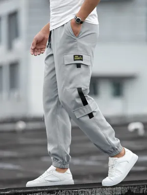 QA Homme Men Patch Detail Drawstring Waist Cargo Trousers