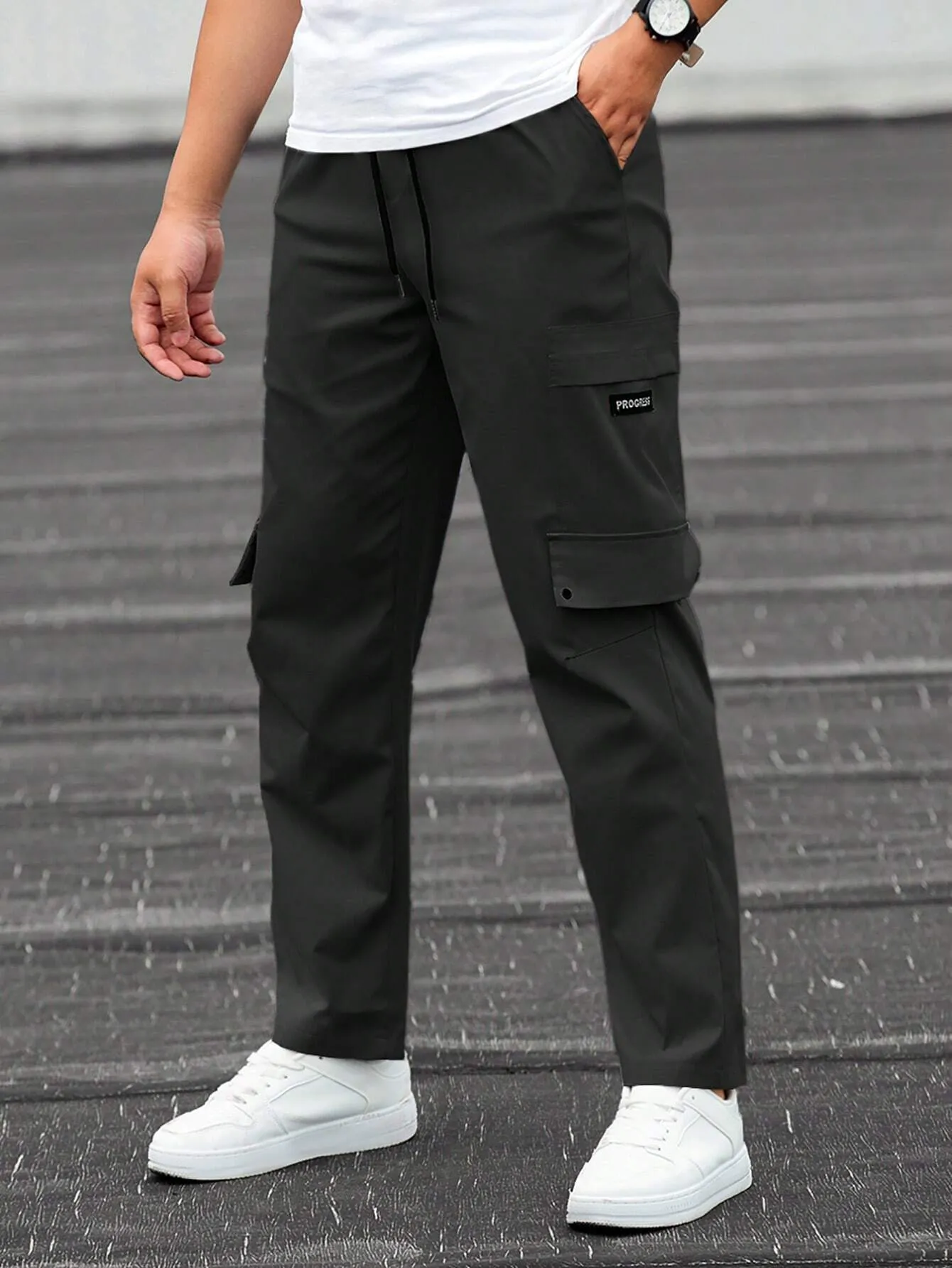 QA Homme Men's Drawstring Waist Cargo Pants With Slant Pockets