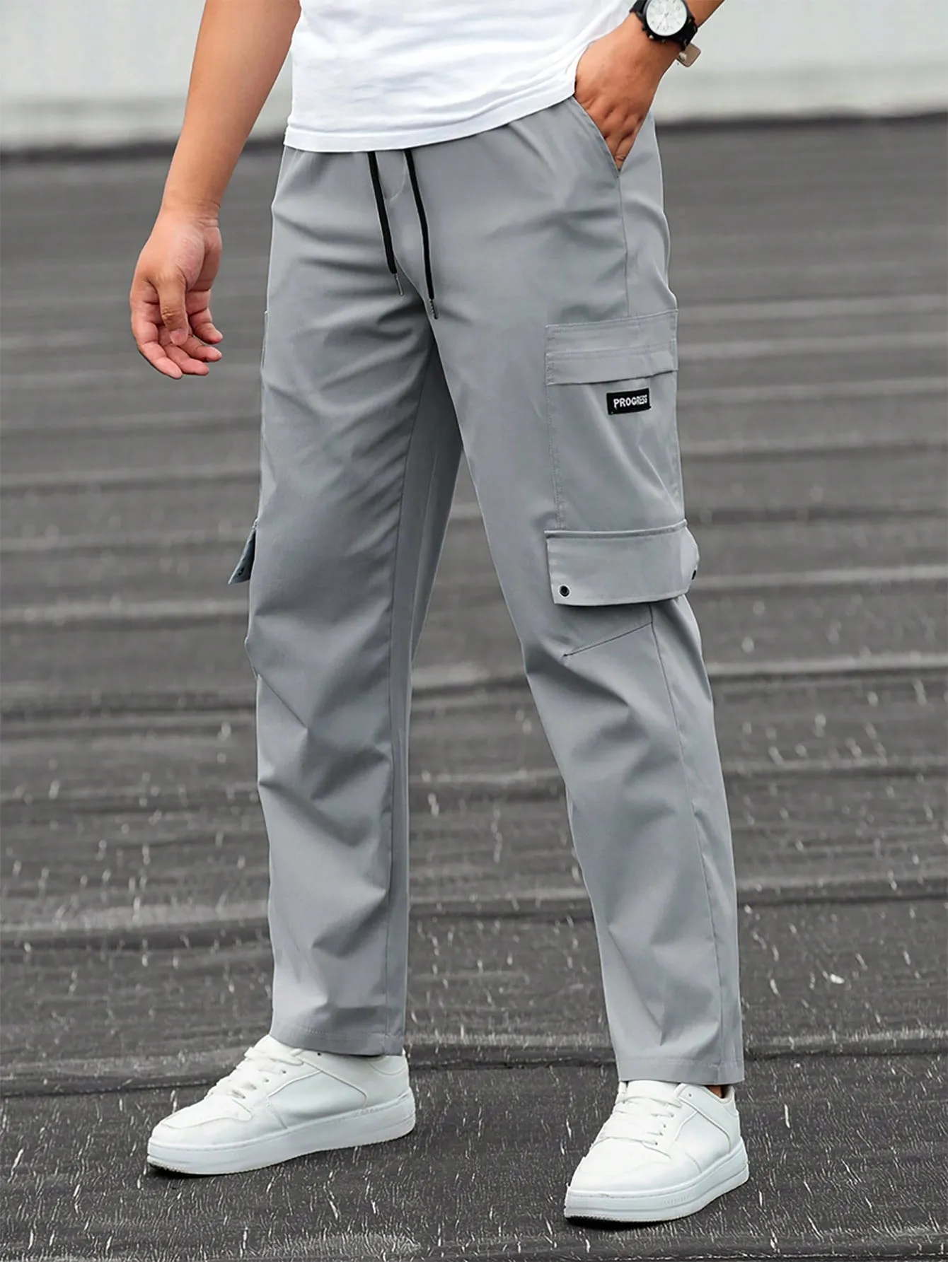 QA Homme Men's Drawstring Waist Cargo Pants With Slant Pockets