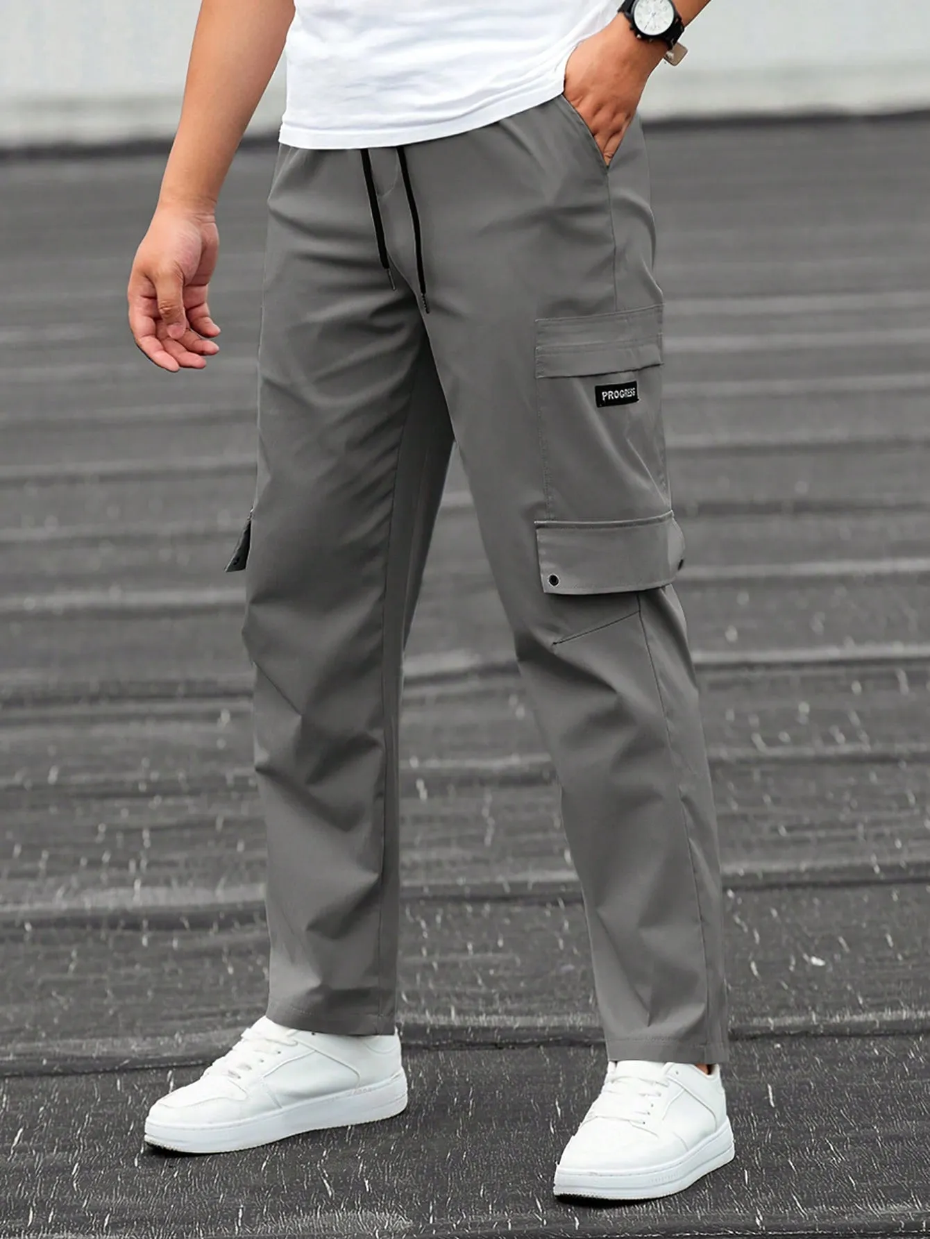 QA Homme Men's Drawstring Waist Cargo Pants With Slant Pockets