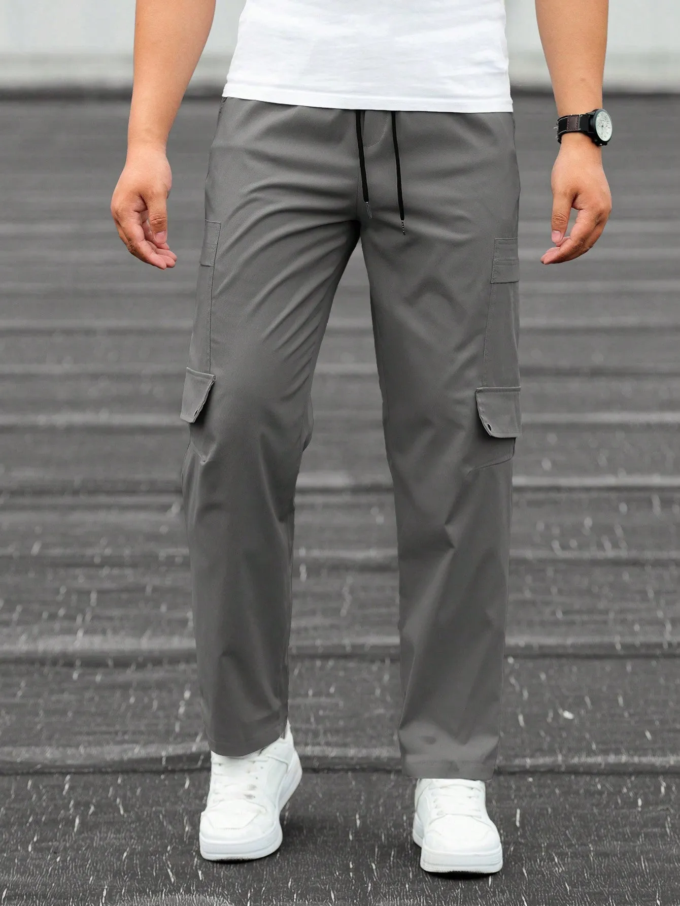 QA Homme Men's Drawstring Waist Cargo Pants With Slant Pockets