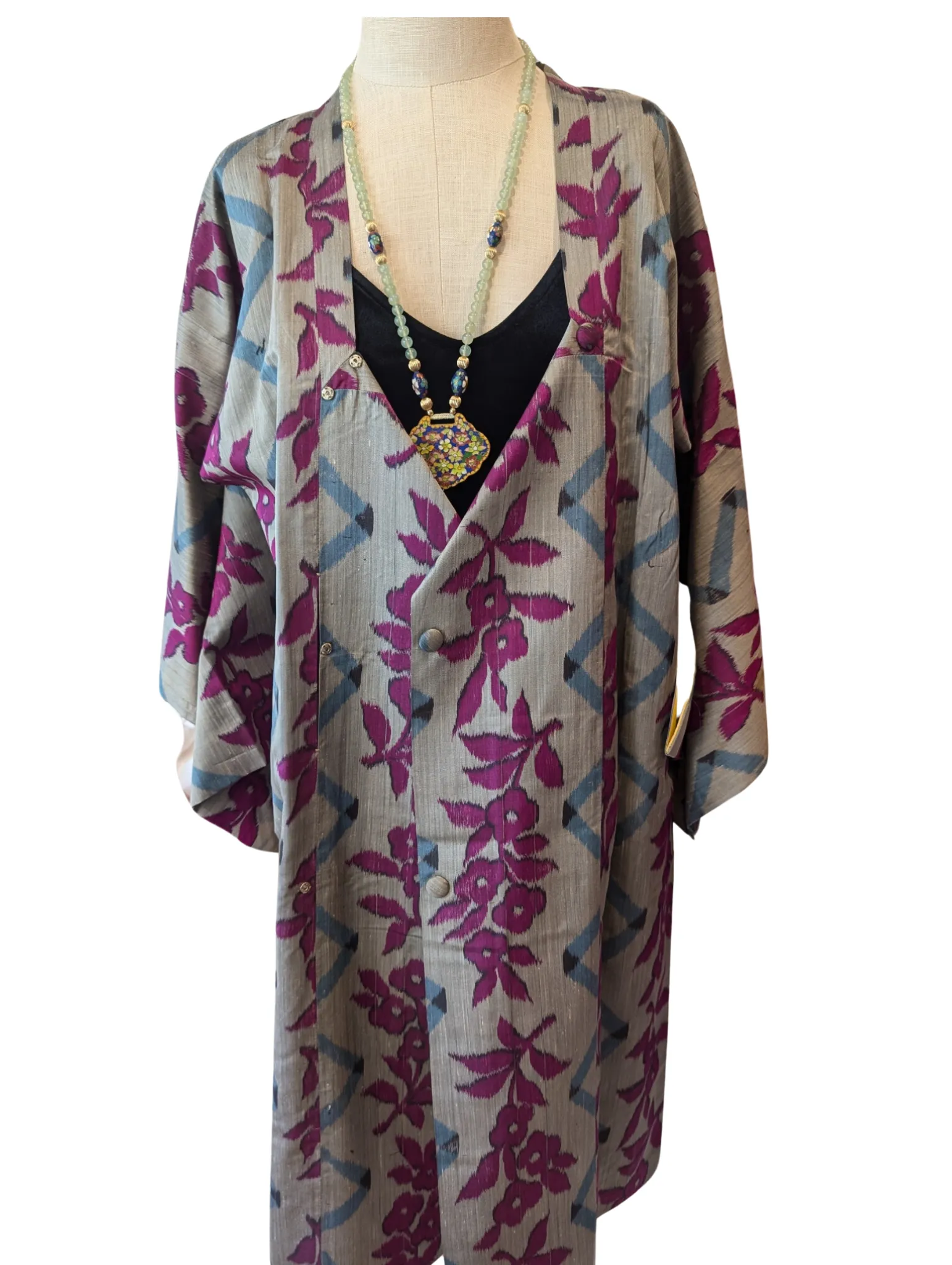 "SILVER PLUM" Reversible Michiyuki Kimono Statement Coat