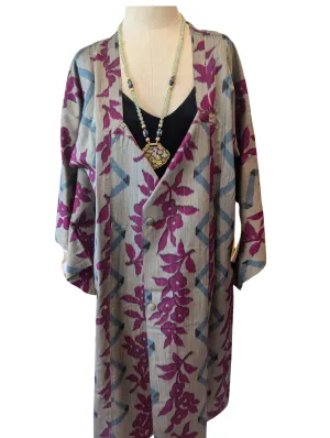 "SILVER PLUM" Reversible Michiyuki Kimono Statement Coat