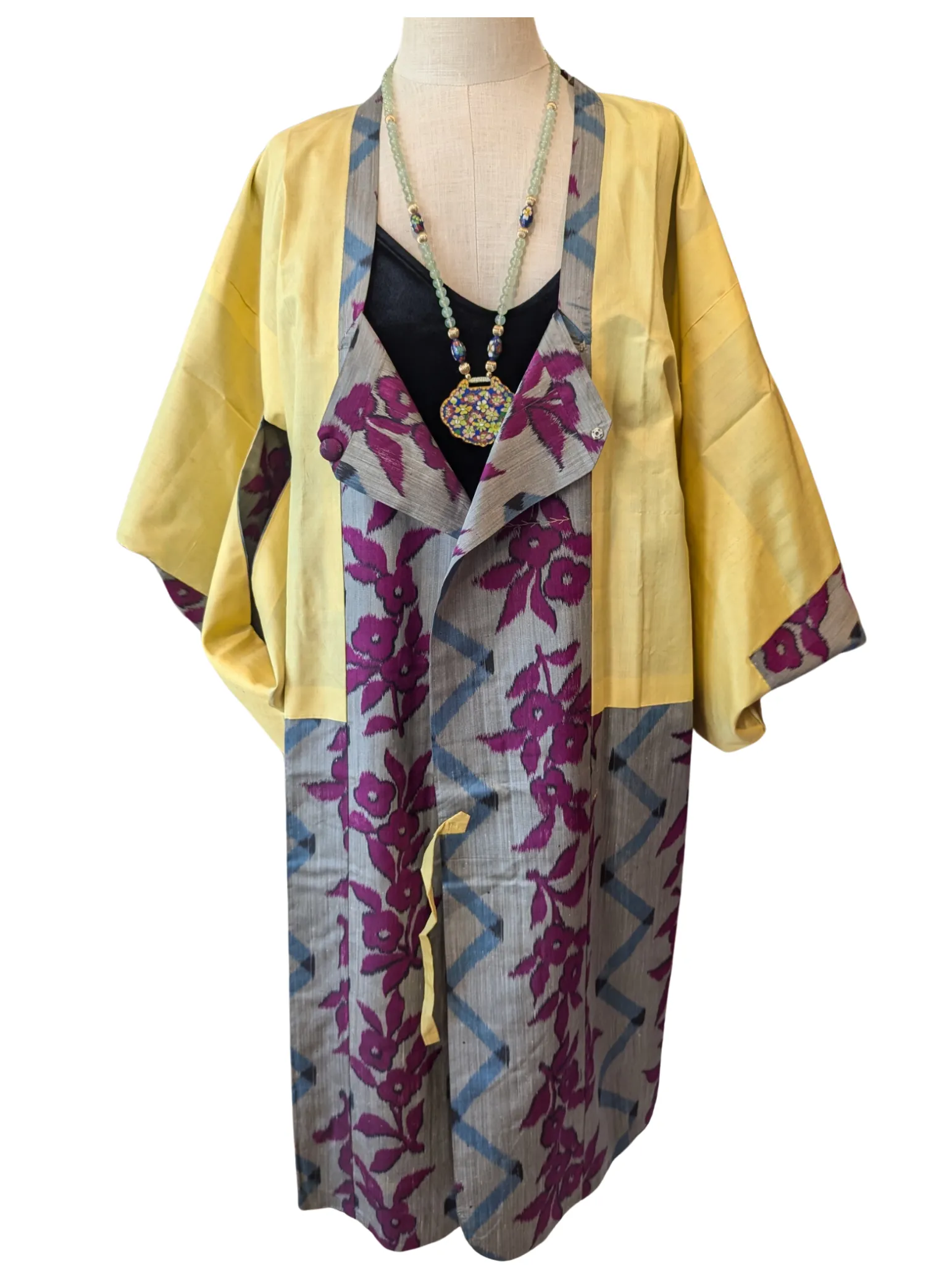 "SILVER PLUM" Reversible Michiyuki Kimono Statement Coat