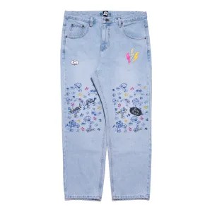 "Tread Lightly Faux Boro" - Tapered Light Denim