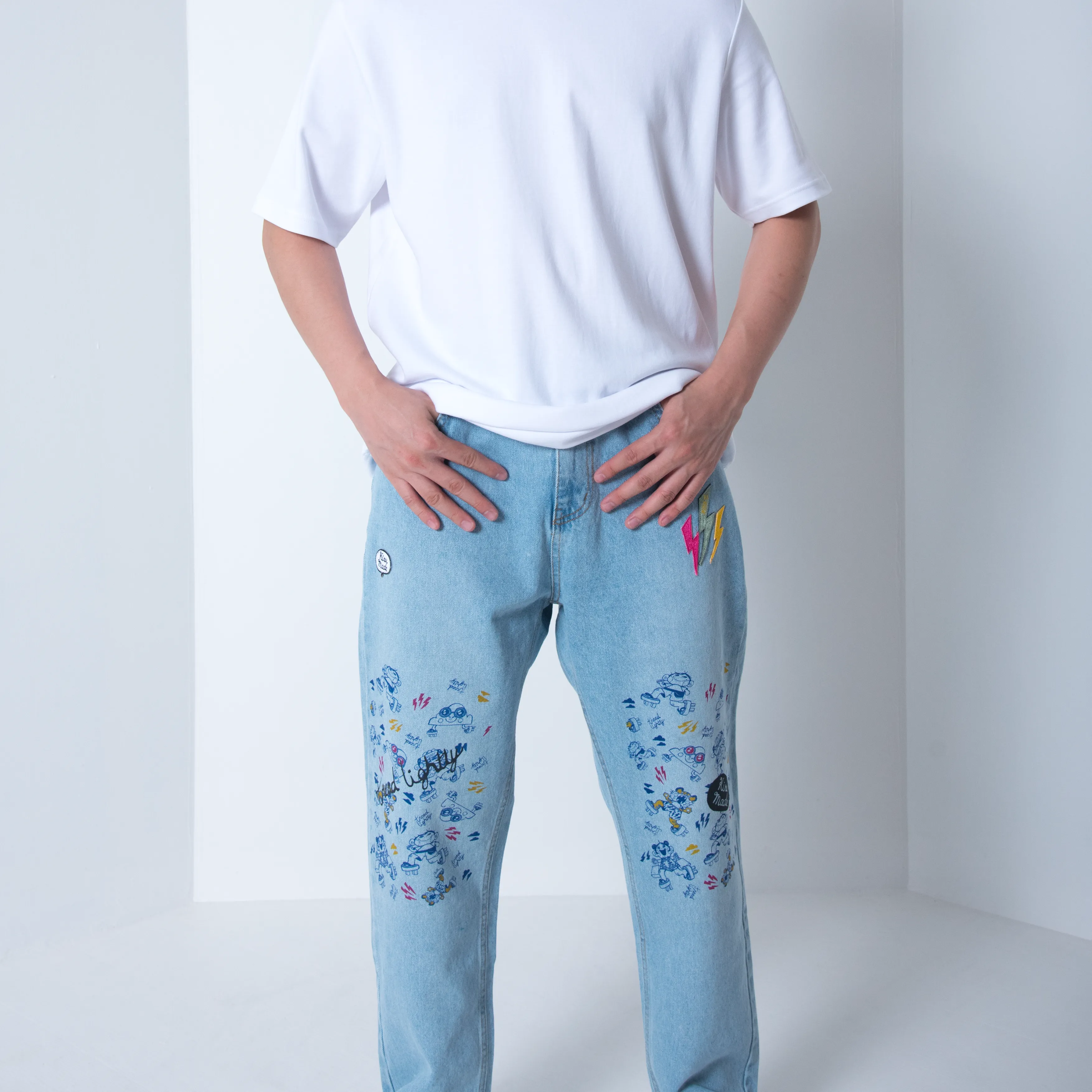 "Tread Lightly Faux Boro" - Tapered Light Denim