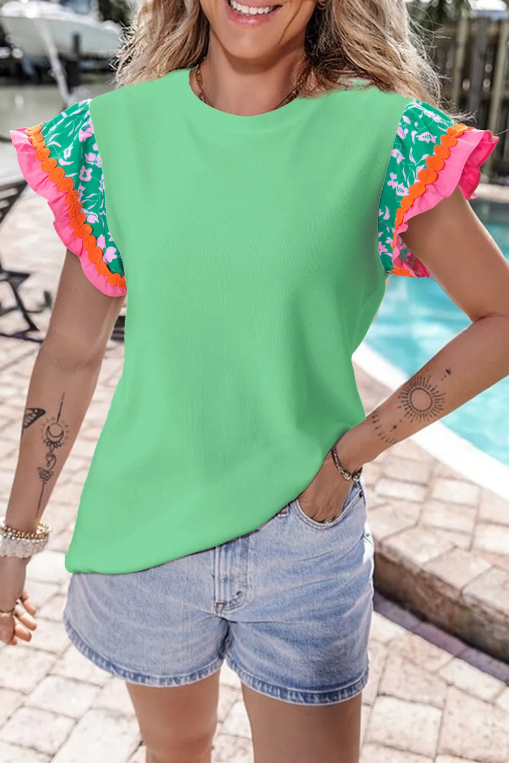 Rae Round Neck Cap Sleeve Blouse