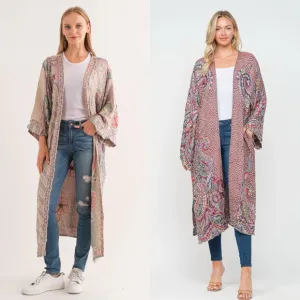 Raj Floral Embroidered Long Kimono OS