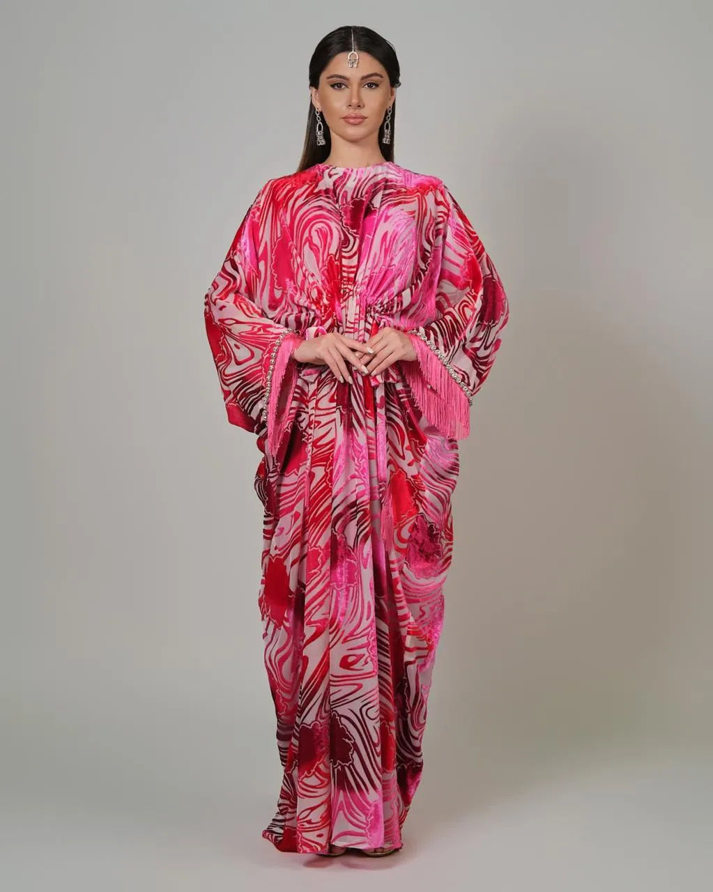 RAM25 ELISE FUCHSIA PINK DEVORÉ KAFTAN