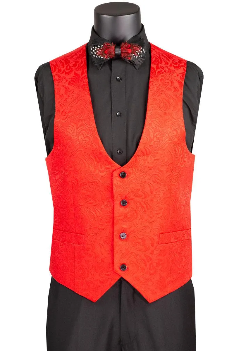 Red Jaquard Three Piece Slim Fit Tuxedo