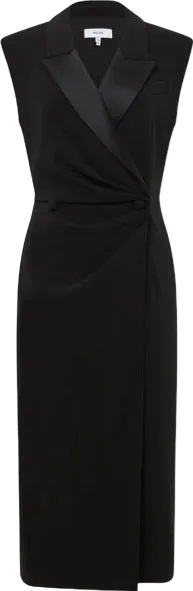 REISS Black Tux Bodycon Midi Dress UK 6